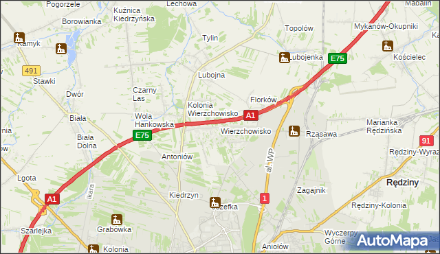 mapa Wierzchowisko gmina Mykanów, Wierzchowisko gmina Mykanów na mapie Targeo