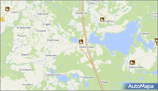mapa Wierzchowo gmina Szczecinek, Wierzchowo gmina Szczecinek na mapie Targeo