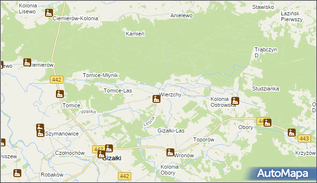 mapa Wierzchy gmina Gizałki, Wierzchy gmina Gizałki na mapie Targeo