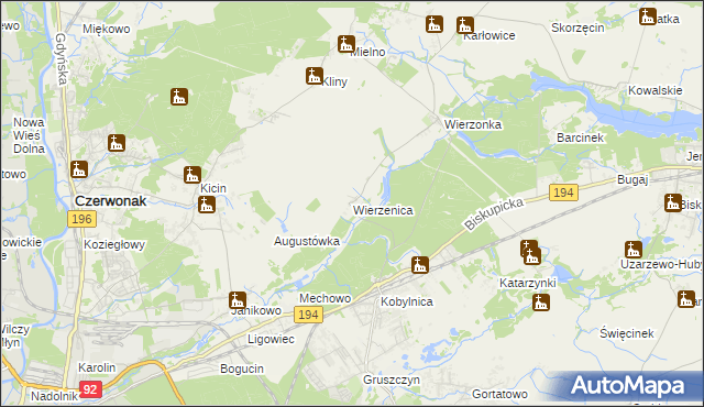 mapa Wierzenica, Wierzenica na mapie Targeo