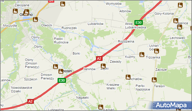mapa Wiesiołów gmina Dmosin, Wiesiołów gmina Dmosin na mapie Targeo
