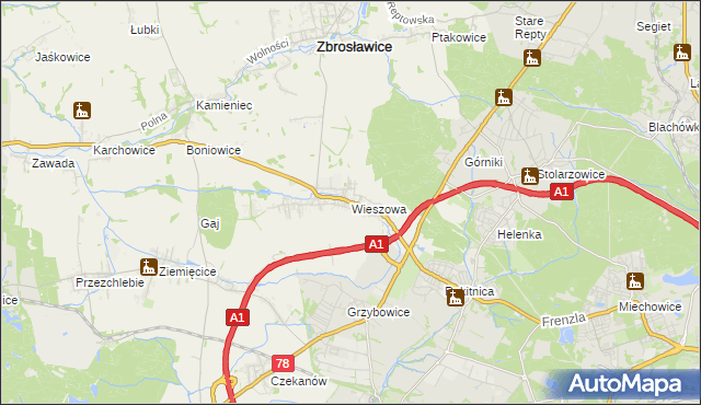 mapa Wieszowa, Wieszowa na mapie Targeo