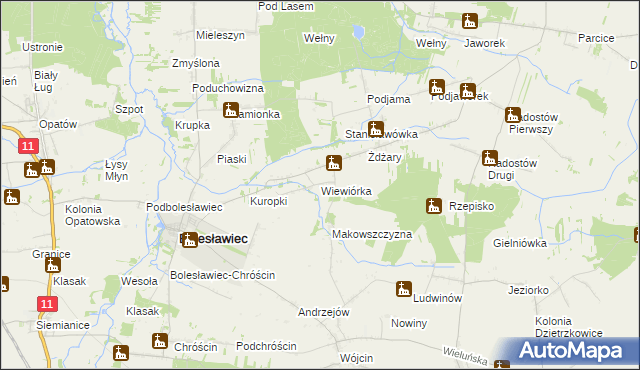 mapa Wiewiórka gmina Bolesławiec, Wiewiórka gmina Bolesławiec na mapie Targeo