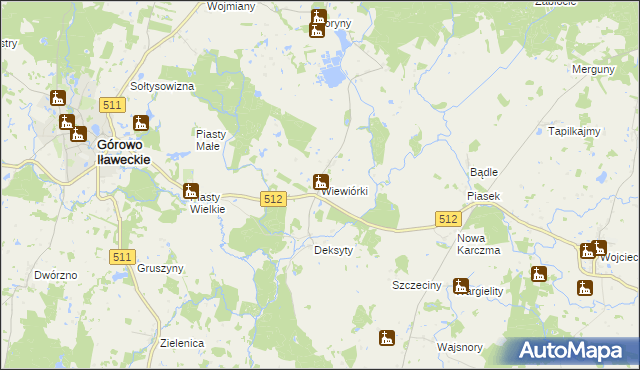 mapa Wiewiórki gmina Górowo Iławeckie, Wiewiórki gmina Górowo Iławeckie na mapie Targeo