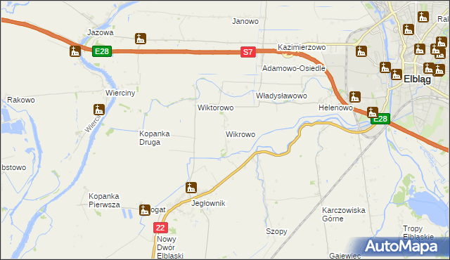 mapa Wikrowo gmina Gronowo Elbląskie, Wikrowo gmina Gronowo Elbląskie na mapie Targeo