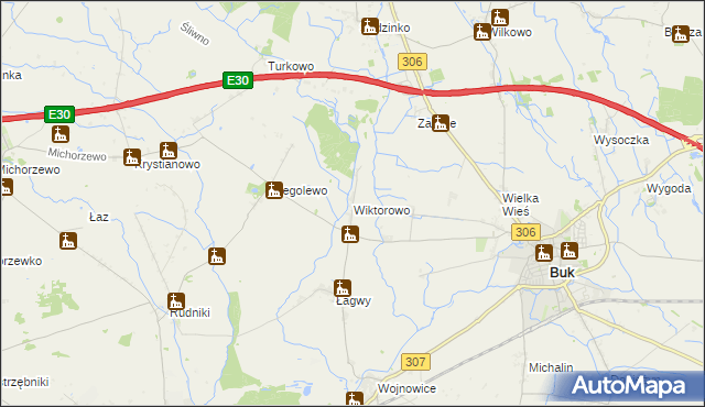 mapa Wiktorowo gmina Buk, Wiktorowo gmina Buk na mapie Targeo