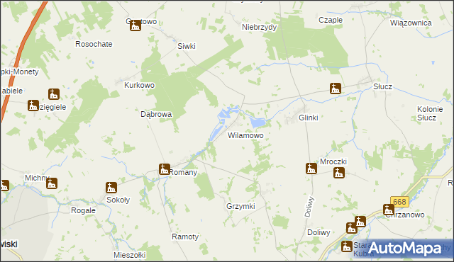 mapa Wilamowo gmina Przytuły, Wilamowo gmina Przytuły na mapie Targeo