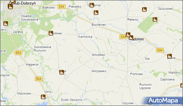 mapa Wilczewo gmina Radomin, Wilczewo gmina Radomin na mapie Targeo