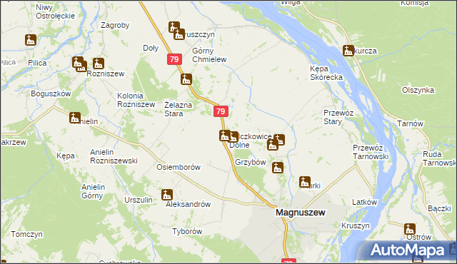 mapa Wilczkowice Dolne gmina Magnuszew, Wilczkowice Dolne gmina Magnuszew na mapie Targeo