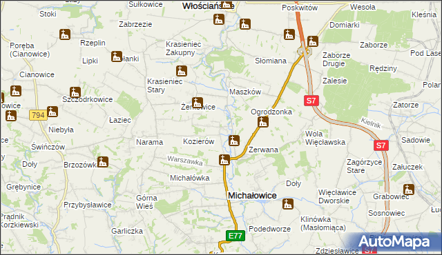 mapa Wilczkowice gmina Michałowice, Wilczkowice gmina Michałowice na mapie Targeo