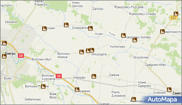 mapa Wilczogóra gmina Sierpc, Wilczogóra gmina Sierpc na mapie Targeo