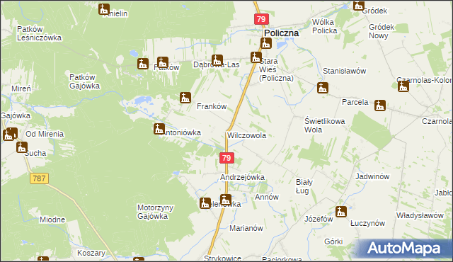 mapa Wilczowola gmina Policzna, Wilczowola gmina Policzna na mapie Targeo