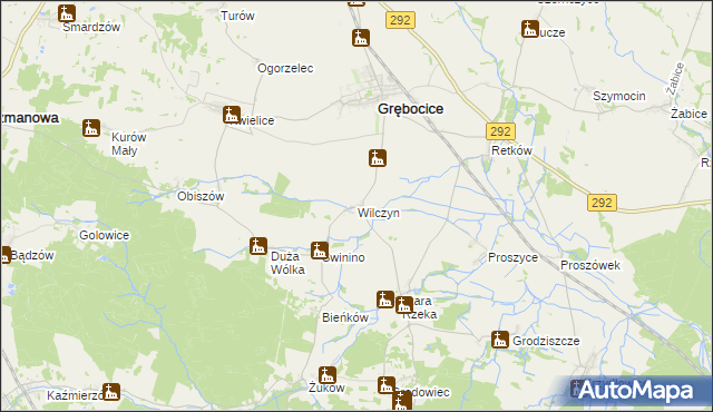 mapa Wilczyn gmina Grębocice, Wilczyn gmina Grębocice na mapie Targeo