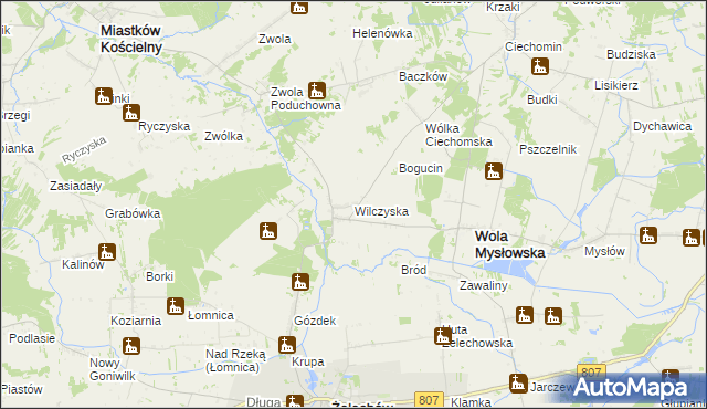 mapa Wilczyska gmina Wola Mysłowska, Wilczyska gmina Wola Mysłowska na mapie Targeo