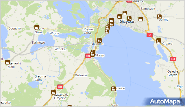 mapa Wilkasy gmina Giżycko, Wilkasy gmina Giżycko na mapie Targeo