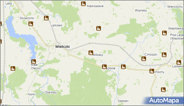 mapa Wilkasy gmina Wieliczki, Wilkasy gmina Wieliczki na mapie Targeo
