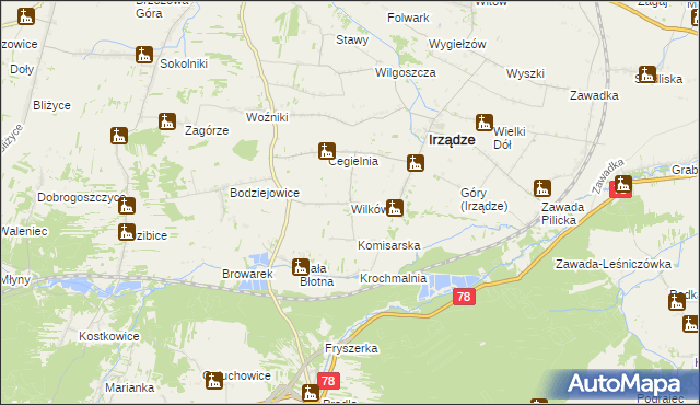 mapa Wilków gmina Irządze, Wilków gmina Irządze na mapie Targeo
