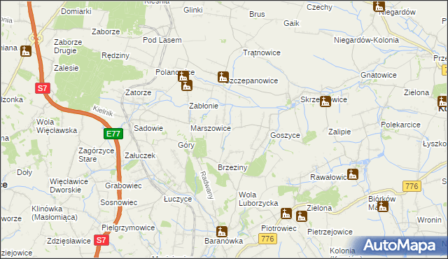 mapa Wilków gmina Kocmyrzów-Luborzyca, Wilków gmina Kocmyrzów-Luborzyca na mapie Targeo