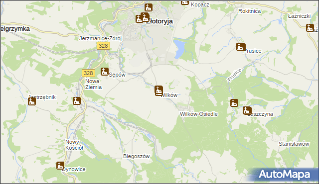 mapa Wilków gmina Złotoryja, Wilków gmina Złotoryja na mapie Targeo