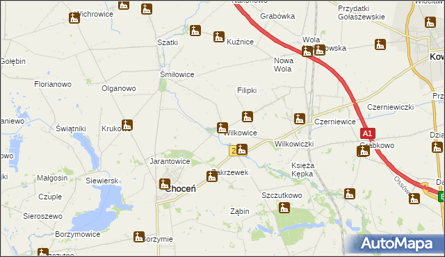mapa Wilkowice gmina Choceń, Wilkowice gmina Choceń na mapie Targeo