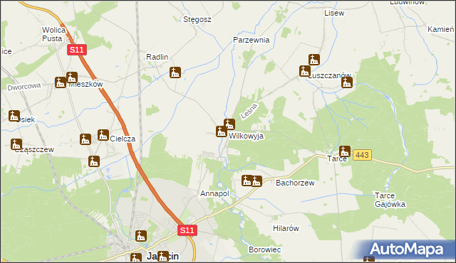 mapa Wilkowyja gmina Jarocin, Wilkowyja gmina Jarocin na mapie Targeo