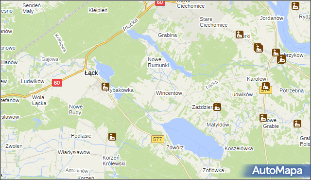 mapa Wincentów gmina Łąck, Wincentów gmina Łąck na mapie Targeo