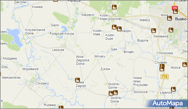 mapa Winiary gmina Pińczów, Winiary gmina Pińczów na mapie Targeo
