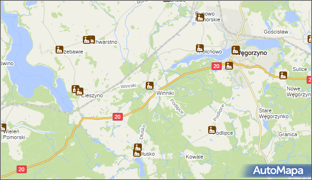 mapa Winniki gmina Węgorzyno, Winniki gmina Węgorzyno na mapie Targeo