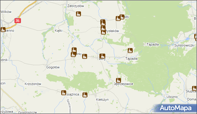 mapa Wiry gmina Marcinowice, Wiry gmina Marcinowice na mapie Targeo