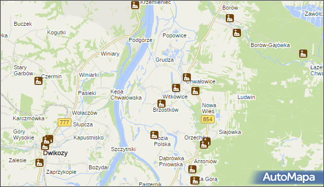 mapa Witkowice gmina Radomyśl nad Sanem, Witkowice gmina Radomyśl nad Sanem na mapie Targeo