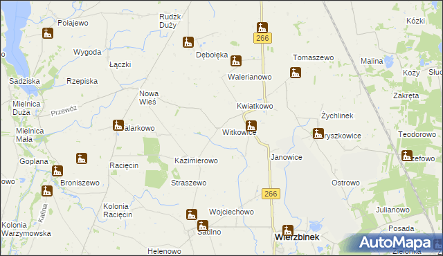 mapa Witkowice gmina Wierzbinek, Witkowice gmina Wierzbinek na mapie Targeo
