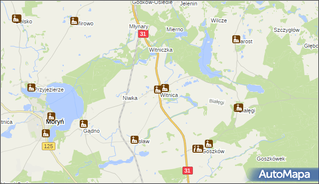 mapa Witnica gmina Moryń, Witnica gmina Moryń na mapie Targeo