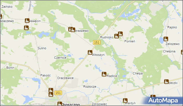 mapa Witoszyn gmina Choszczno, Witoszyn gmina Choszczno na mapie Targeo