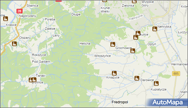 mapa Witoszyńce, Witoszyńce na mapie Targeo