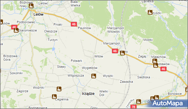 mapa Witów gmina Irządze, Witów gmina Irządze na mapie Targeo