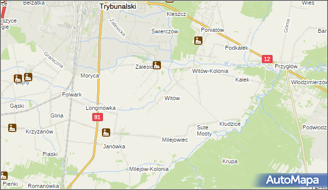 mapa Witów gmina Sulejów, Witów gmina Sulejów na mapie Targeo