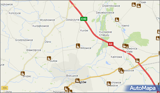 mapa Witowice gmina Wiązów, Witowice gmina Wiązów na mapie Targeo
