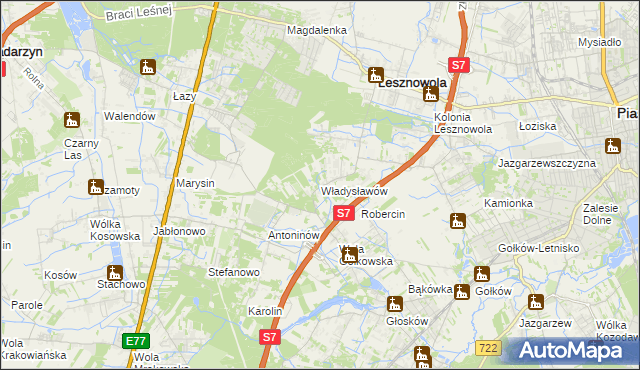 mapa Władysławów gmina Lesznowola, Władysławów gmina Lesznowola na mapie Targeo