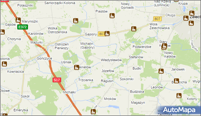 mapa Władysławów gmina Żelechów, Władysławów gmina Żelechów na mapie Targeo