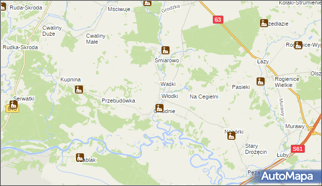 mapa Włodki gmina Mały Płock, Włodki gmina Mały Płock na mapie Targeo