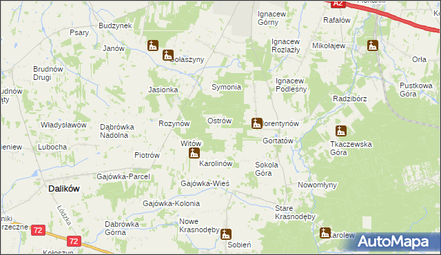 mapa Włodzimierzów gmina Dalików, Włodzimierzów gmina Dalików na mapie Targeo
