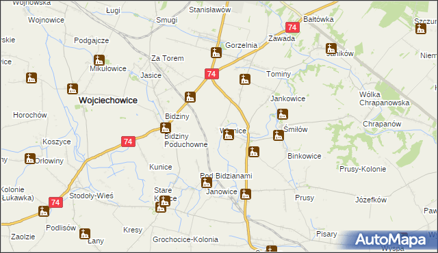 mapa Wlonice gmina Wojciechowice, Wlonice gmina Wojciechowice na mapie Targeo