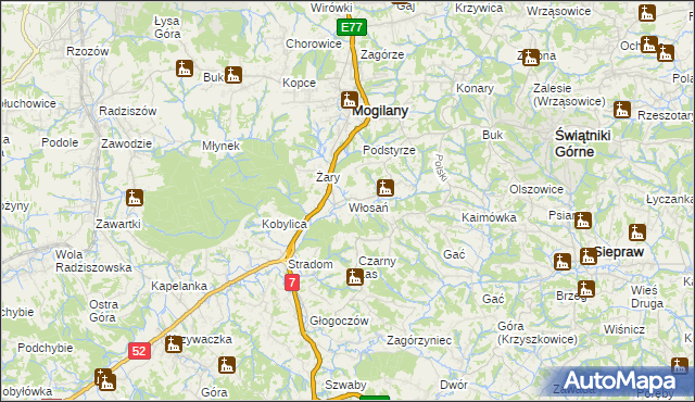 mapa Włosań, Włosań na mapie Targeo