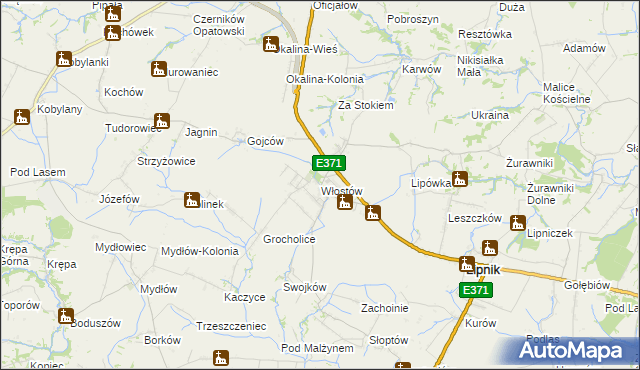 mapa Włostów gmina Lipnik, Włostów gmina Lipnik na mapie Targeo