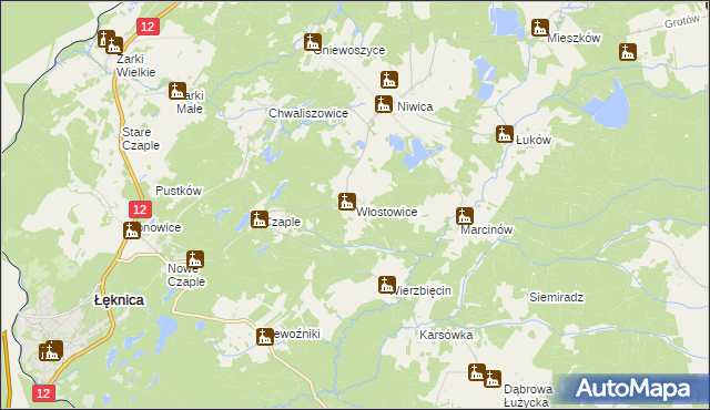 mapa Włostowice gmina Trzebiel, Włostowice gmina Trzebiel na mapie Targeo