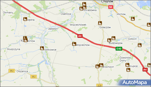 mapa Wojciechów gmina Zagrodno, Wojciechów gmina Zagrodno na mapie Targeo