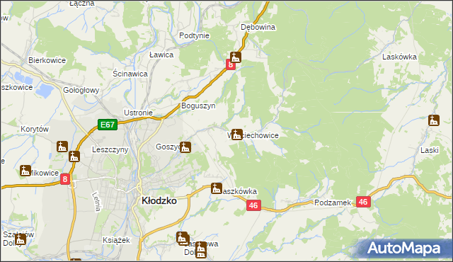 mapa Wojciechowice gmina Kłodzko, Wojciechowice gmina Kłodzko na mapie Targeo