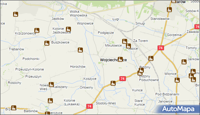 mapa Wojciechowice powiat opatowski, Wojciechowice powiat opatowski na mapie Targeo
