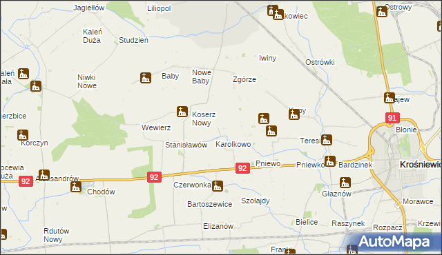 mapa Wojciechowo gmina Chodów, Wojciechowo gmina Chodów na mapie Targeo