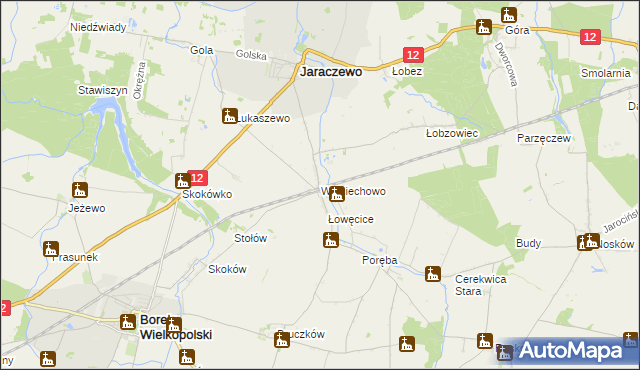 mapa Wojciechowo gmina Jaraczewo, Wojciechowo gmina Jaraczewo na mapie Targeo